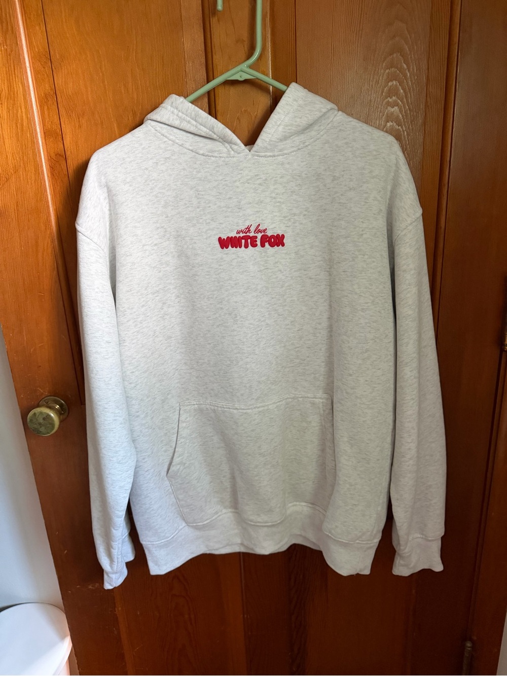 Light Gray Women's Hoodie with Red Logo